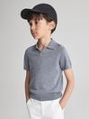 Reiss Denim Melange Duchie Junior Merino Wool Open Collar Polo Shirt