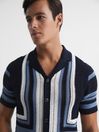 Reiss Navy Ronan Cuban Collar Textured Detail Shirt