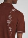 Reiss Rust Sampson Cuban Collar Embroidered Shirt