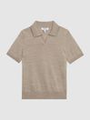 Reiss Wheat Melange Duchie Senior Merino Wool Open Collar Polo Shirt