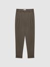 Reiss Mocha Crease Linen Belted Tapered Trousers