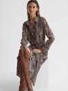 Reiss Brown Tabitha Regular Animal Print Midi Dress