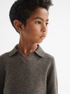 Reiss Mouse Melange Swift Junior Wool-Cashmere Blend Open Collar Polo