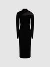 Reiss Black Tatiana Regular Velvet Cut-Out Shoulder Dress