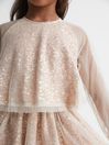 Reiss Gold Mika Senior Sequin Sheer Tutu Dress