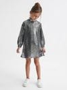 Reiss Silver Ariana Junior Sequin Short Skater Dress