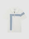 Reiss White Sergant Junior Half Zip Stripe Detail Polo T-Shirt