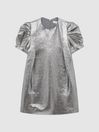 Reiss Silver Ellie Junior Metallic Shoulder Detail Dress