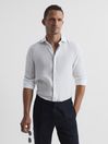 Reiss White Ruban Linen Regular Fit Shirt