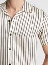 Reiss Black/Ivory Svenson Cuban Collar Striped Shirt