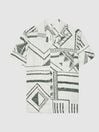 Reiss Ivory Mackrae Cuban Collar Tribal Print Shirt