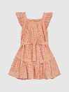 Reiss Peach Malin Jr Printed Textured Mini Dress