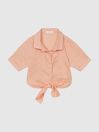 Reiss Pink Corrine Junior Tie Front Linen Shirt