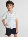 Reiss Blue/White Noah Junior Striped Jersey Cuban Collar Shirt