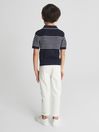 Reiss Navy/White Admiral Junior Open Collar Striped Polo T-Shirt