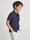Reiss Navy Holiday Junior Short Sleeve Linen Shirt
