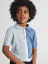 Reiss Blue Marcus Junior Colourblock Knitted Polo T-Shirt