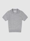 Reiss Soft Grey Duchie Merino Wool Open Collar Polo Shirt