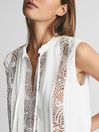 Reiss White Greta Sleeveless Embroidered Lace Blouse