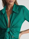 Reiss Green Corinne Plain Tie Waist Blouse