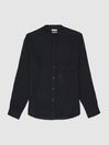 Reiss Black Ocean Linen Grandad Collar Shirt