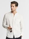 Reiss Oatmeal/White Ocean Linen Grandad Collar Shirt
