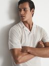 Reiss Light Oatmeal Shooter Open Collar Linen Blend Polo Shirt