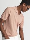 Reiss Terracotta Shooter Open Collar Linen Blend Polo Shirt