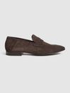 Reiss Chocolate Summer Glove Suede Penny Loafers