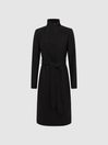 Reiss Black Belle Cashmere Wool Blend Wrap Collar Belted Coat