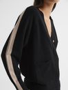 Reiss Black/Camel Amber Side-Stripe Cashmere Cardigan