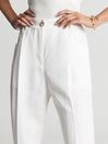 Reiss White Shae Regular Linen Blend Pull On Trousers