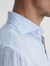 Reiss Blue Stripe Ruban Linen Regular Fit Shirt