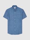 Reiss Cornflower Blue Holiday Linen Slim Fit Shirt