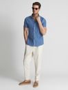 Reiss Cornflower Blue Holiday Linen Slim Fit Shirt