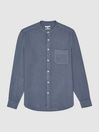 Reiss Steel Blue Ocean Linen Grandad Collar Shirt