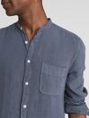Reiss Steel Blue Ocean Linen Grandad Collar Shirt