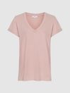 Reiss Light Pink Luana Cotton-Jersey V-Neck T-Shirt