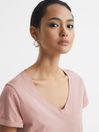 Reiss Light Pink Luana Cotton-Jersey V-Neck T-Shirt