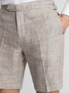 Reiss Oatmeal Auto Tailored Linen Shorts