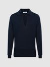 Reiss Navy Candise Collared Knitted Jumper