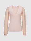 Reiss Pink Sophie Sheer Sleeve Knitted Top