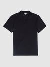 Reiss Navy Jaxx Mercerised Open Collar Polo T-Shirt