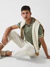 Reiss Sage Quinn - Che Half Button Contrast-Sleeve Polo T-Shirt