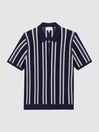 Reiss Navy Byron - Che Striped Half Zip Polo T-Shirt