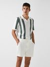 Reiss White/Sage Ricco - Che Open Collar Striped Polo T-Shirt