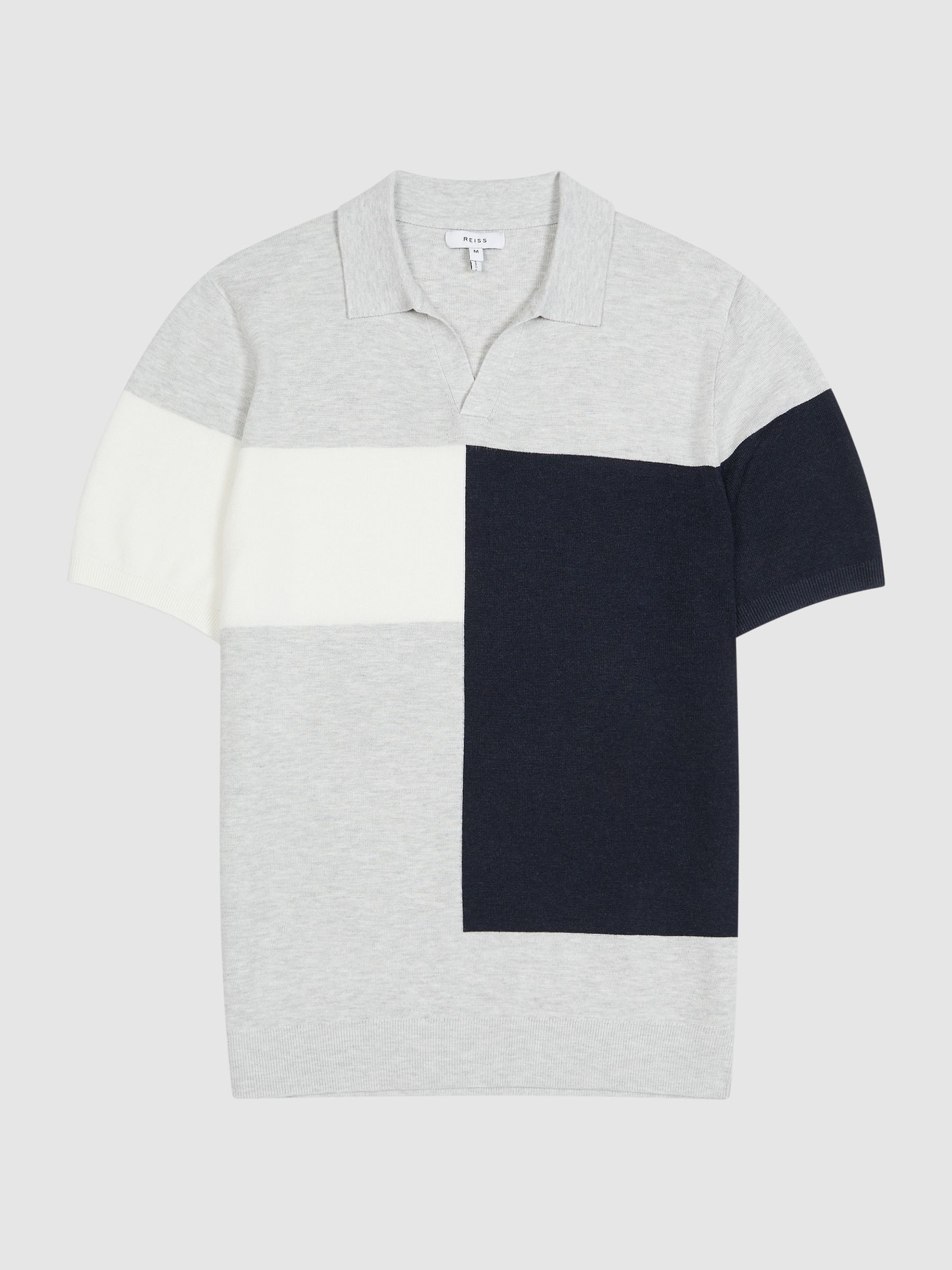 Reiss Grey Melange Tondo Open Collar Colourblock Polo T-Shirt | REISS Germany