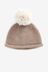 Chocolate Brown Knitted Baby Pom Hat (0mths-2yrs)