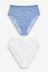 Blue/White High Rise High Leg Lace Knickers 2 Pack