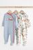 Blue Cotton Baby Sleepsuits 3 Pack (0mths-2yrs)